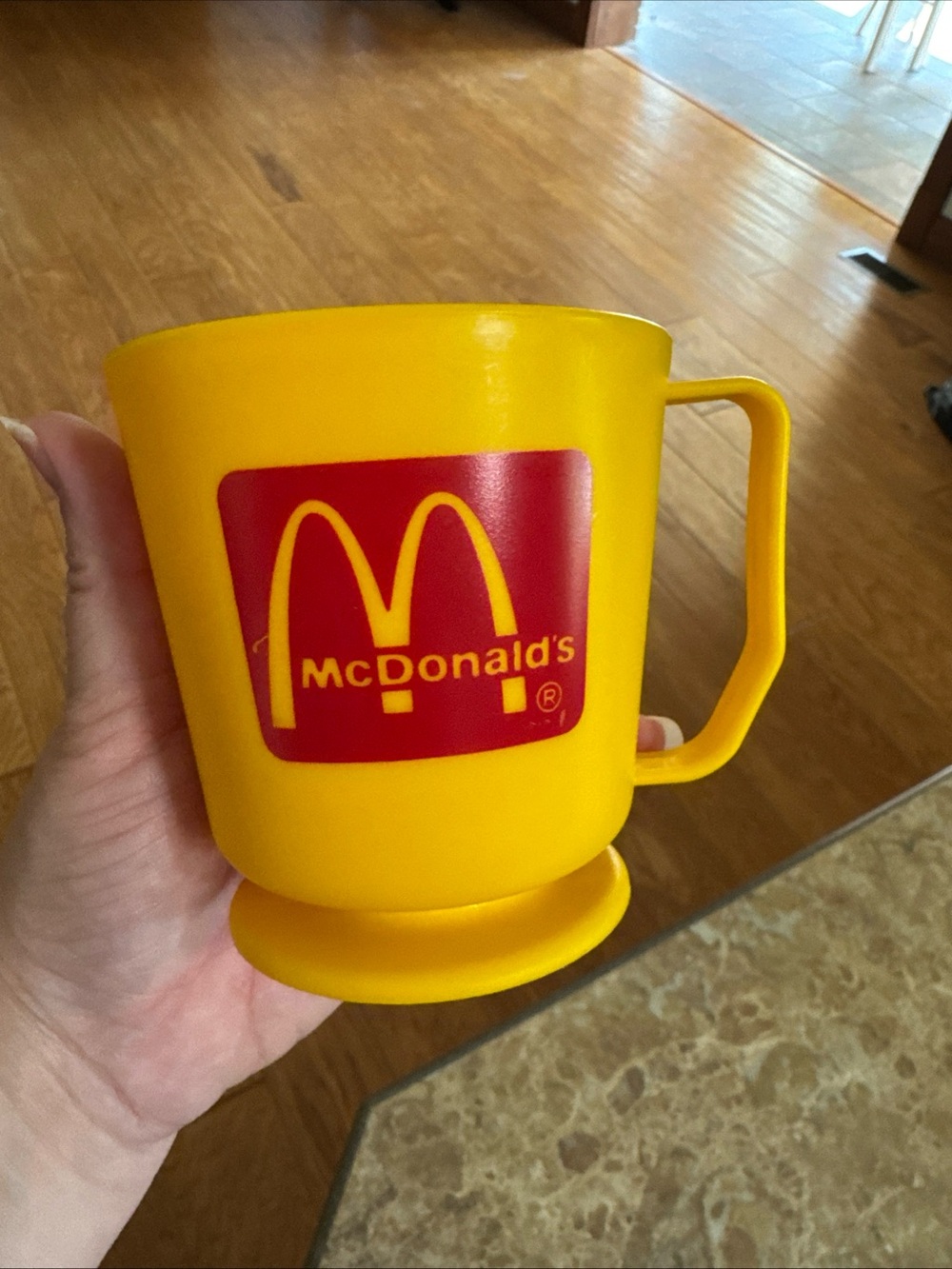 McDonald's Plastic Travel Coffee Mug Golden Yellow Red With Handle